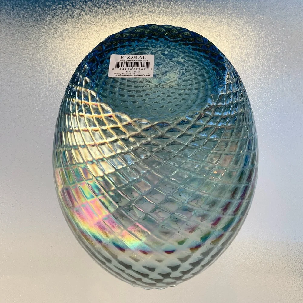 Spanish Iridescent Embossed Diamond Pattern Recycled Glass Large Table Vase